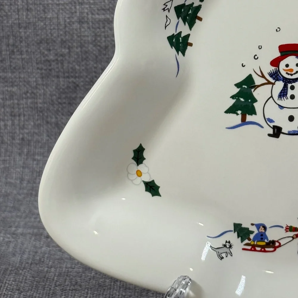 VTG Pfaltzgraff Snow Village Christmas Tree Plate Dish Snowman Santa Reindeer